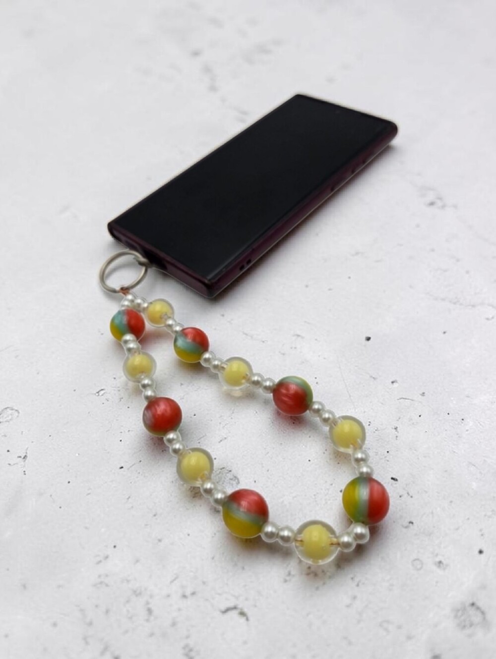 Handmade Yellow and red with pearl Beaded Phone Charm